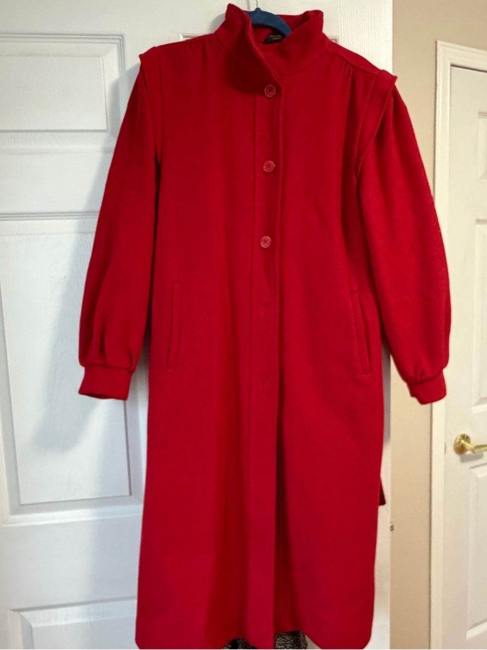 100% Wool Heavyweight Classic Red Winter Coat with Pockets Satin Lined